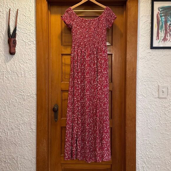 Red Floral Square Neck Boho Maxi Dress Women’s US Extra Large - Picture 1 of 10